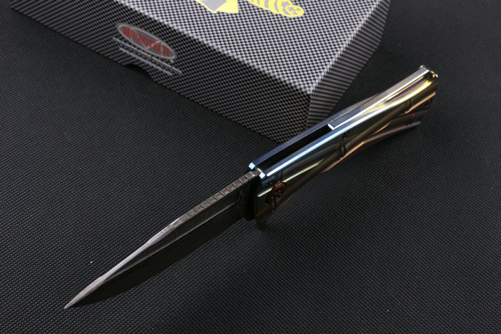 Microtech Choi bamboo Titanium handle American Damascus knife UD402378